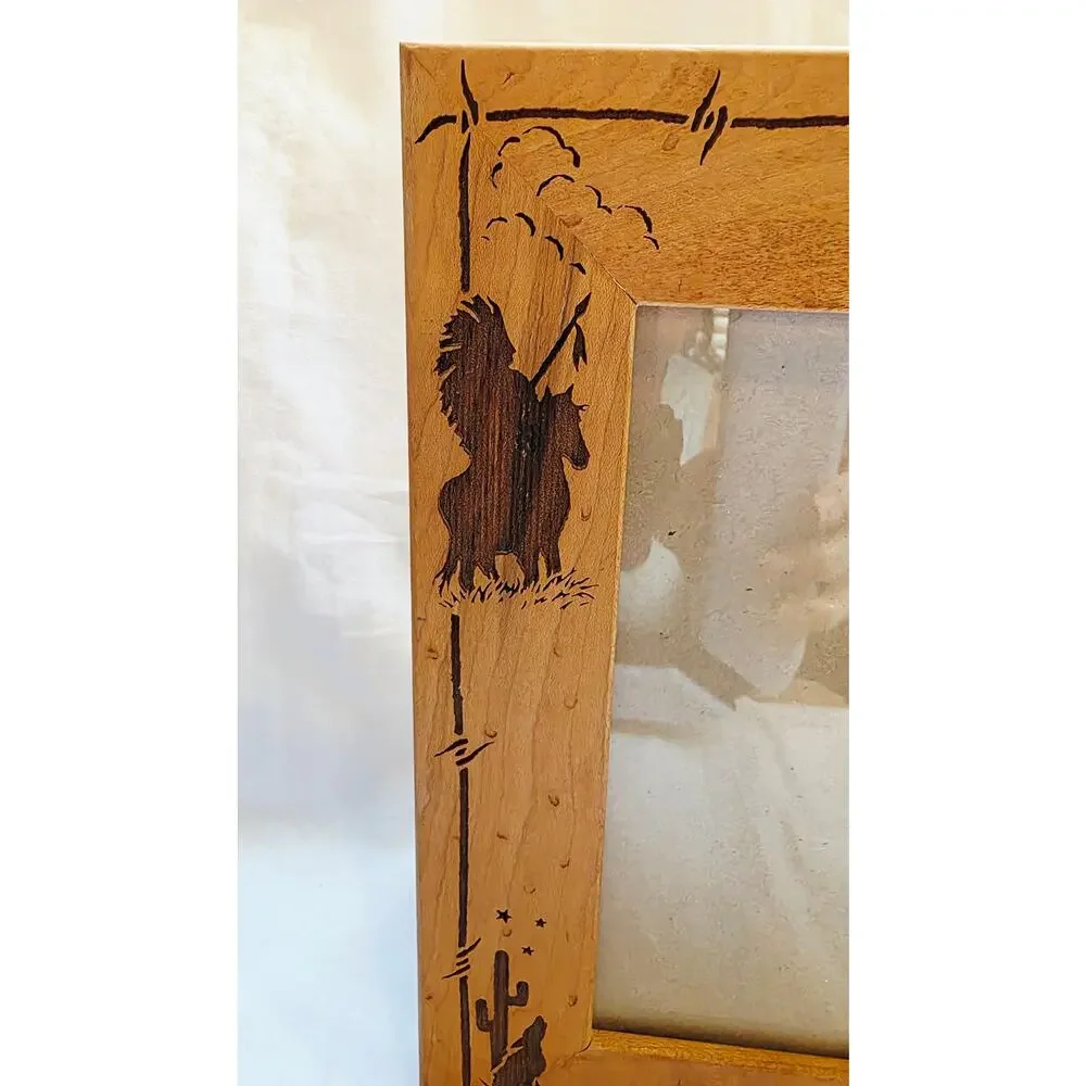 Western Cowboy Horse Wood 5x7 Picture Frame Rustic Southwest Cabin Lodge Decor